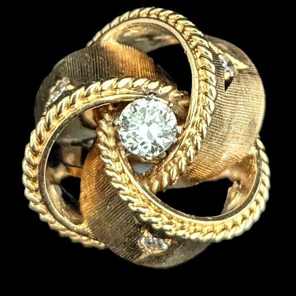 1960s Diamond Yellow Gold Knot Cocktail Ring Vintage Retro Mid Century Estate