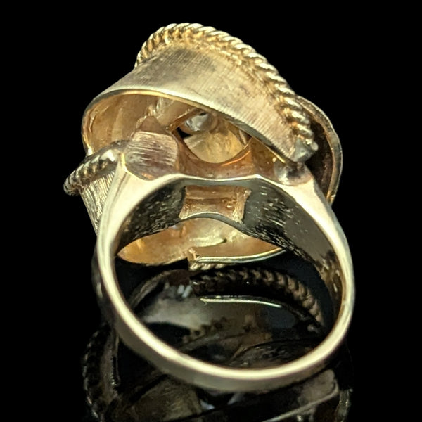 1960s Diamond Yellow Gold Knot Cocktail Ring Vintage Retro Mid Century Estate