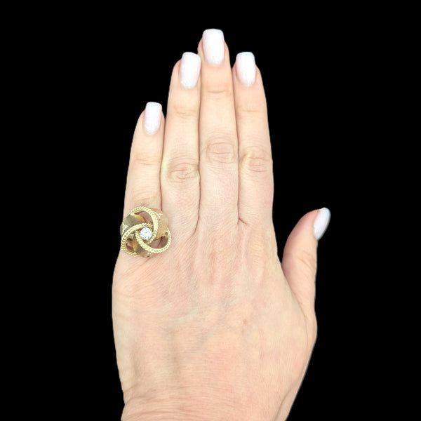 1960s Diamond Yellow Gold Knot Cocktail Ring Vintage Retro Mid Century Estate