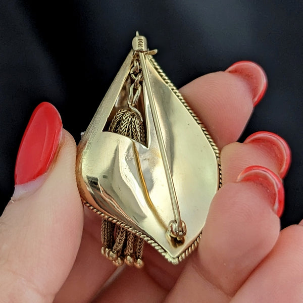 The Jefferson - 1960s Era Diamond 14k Gold Cornucopia Tassel Brooch