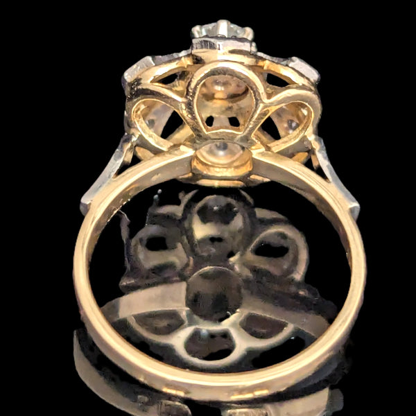 1960s Diamonds 18k Yellow Gold Cocktail Ring Snowflake Vintage Retro Mid Century