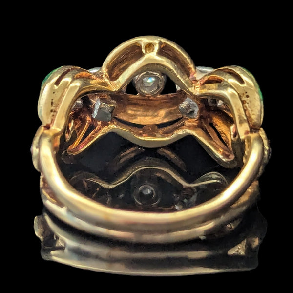 1960s Diamonds Blue Green Enamel 18k Yellow Gold Cocktail Ring Band Link Vintage