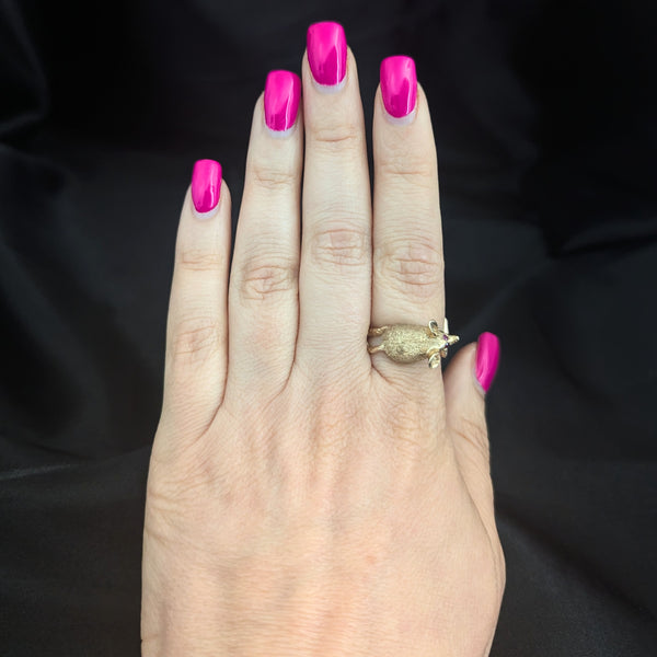 1960s Mouse Ring Rubies 14k Yellow Gold Vintage Retro Estate Cocktail Statement