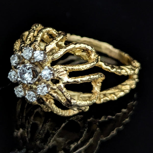 1960s Vintage Diamonds 18k Yellow Gold Cocktail Dome Ring Boule Cluster Estate