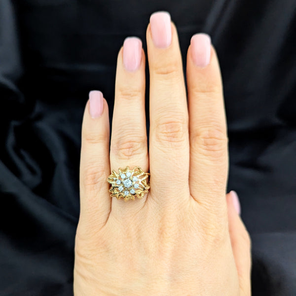 1960s Vintage Diamonds 18k Yellow Gold Cocktail Dome Ring Boule Cluster Estate