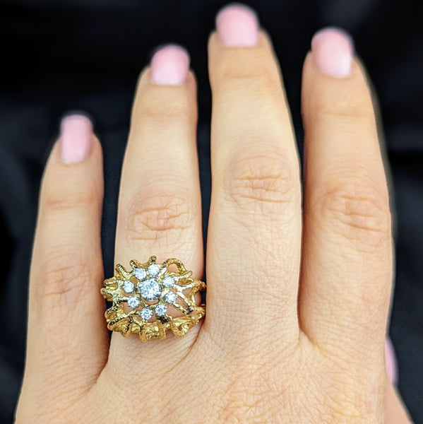 1960s Vintage Diamonds 18k Yellow Gold Cocktail Dome Ring Boule Cluster Estate