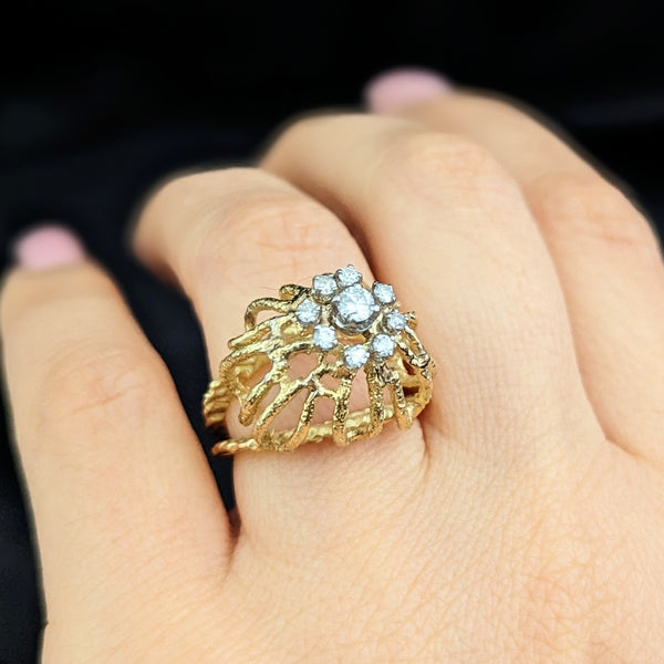 1960s Vintage Diamonds 18k Yellow Gold Cocktail Dome Ring Boule Cluster Estate