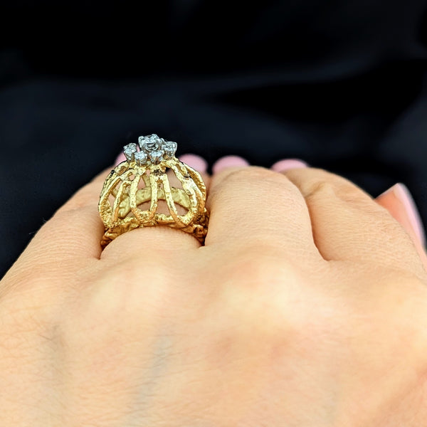 1960s Vintage Diamonds 18k Yellow Gold Cocktail Dome Ring Boule Cluster Estate