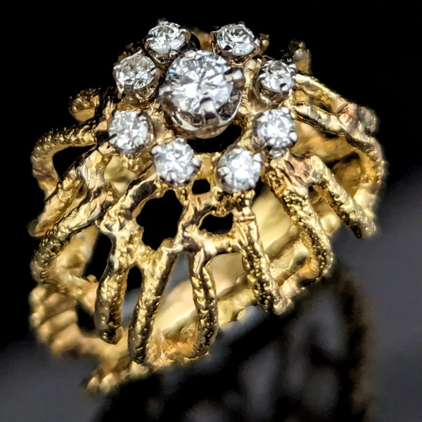 1960s Vintage Diamonds 18k Yellow Gold Cocktail Dome Ring Boule Cluster Estate