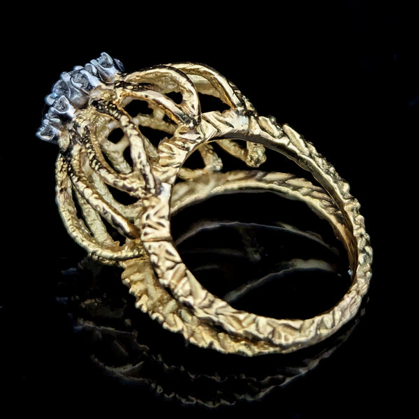 1960s Vintage Diamonds 18k Yellow Gold Cocktail Dome Ring Boule Cluster Estate