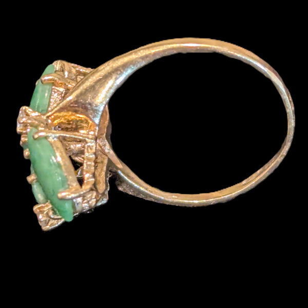 CARL K. GUMPERT Vintage Diamonds Green Jade 14k Yellow Gold Cocktail Ring Retro 