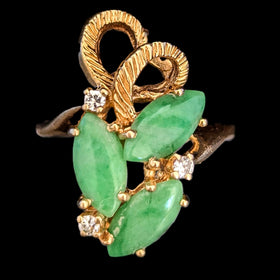 CARL K. GUMPERT Vintage Diamonds Green Jade 14k Yellow Gold Cocktail Ring Retro 