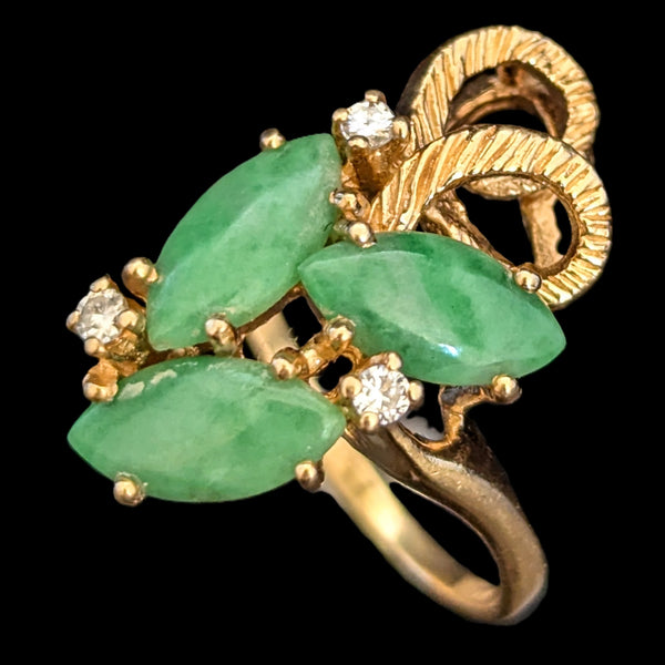 CARL K. GUMPERT Vintage Diamonds Green Jade 14k Yellow Gold Cocktail Ring Retro 