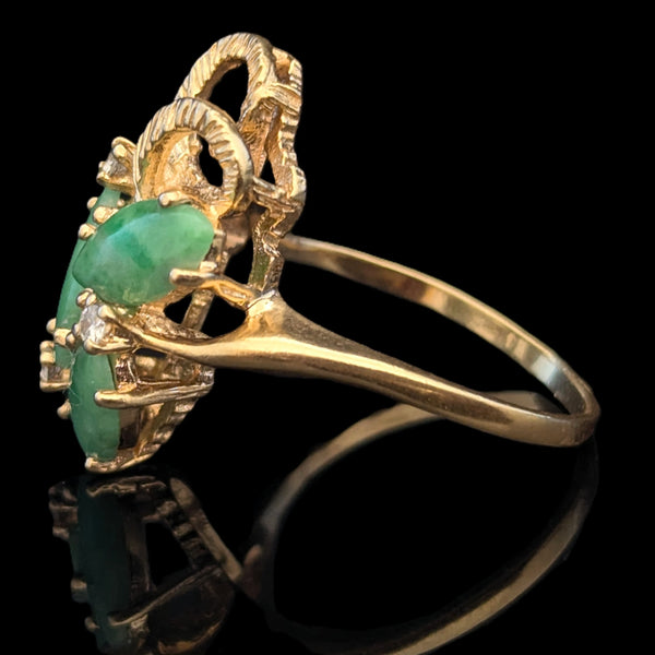 CARL K. GUMPERT Vintage Diamonds Green Jade 14k Yellow Gold Cocktail Ring Retro 