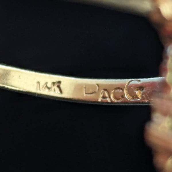 CARL K. GUMPERT Vintage Diamonds Green Jade 14k Yellow Gold Cocktail Ring Retro  pacg maker's mark hallmark