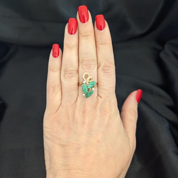 CARL K. GUMPERT Vintage Diamonds Green Jade 14k Yellow Gold Cocktail Ring Retro 