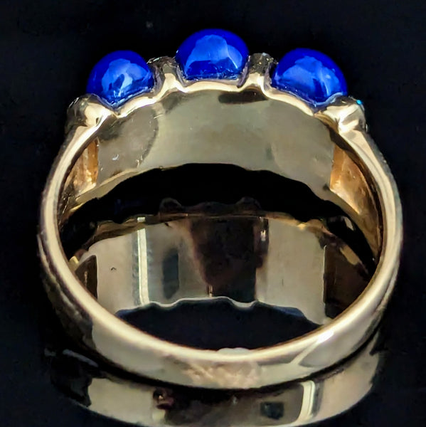 Estate Diamond Lapis Lazuli Enamel Swirl 14k Yellow Gold Ring Band Cocktail Gift