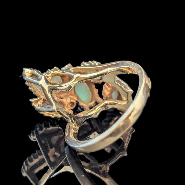 1960s Vintage Diamonds Opals 14k Yellow Gold Cocktail Ring Retro Estate Gift