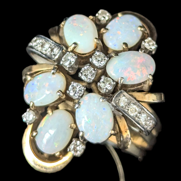 1960s Vintage Opals Diamonds 14k Yellow Gold Cocktail Ring Retro Estate Gift 