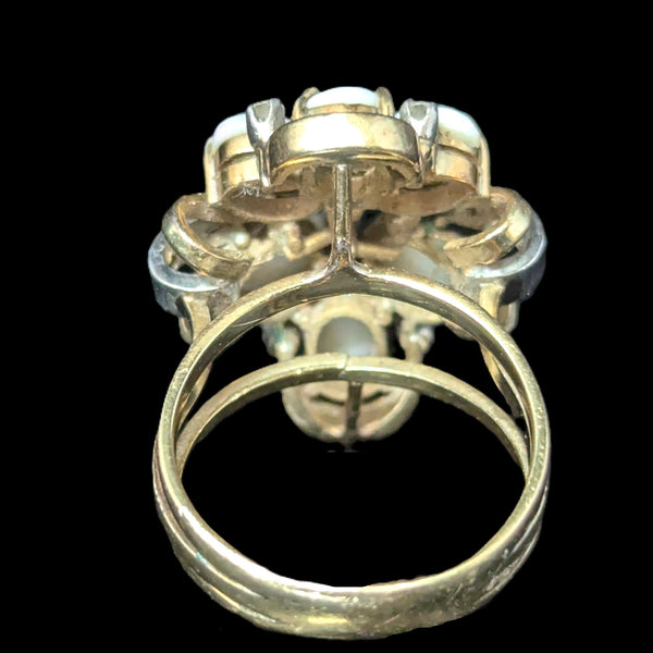 1960s Vintage Opals Diamonds 14k Yellow Gold Cocktail Ring Retro Estate Gift 