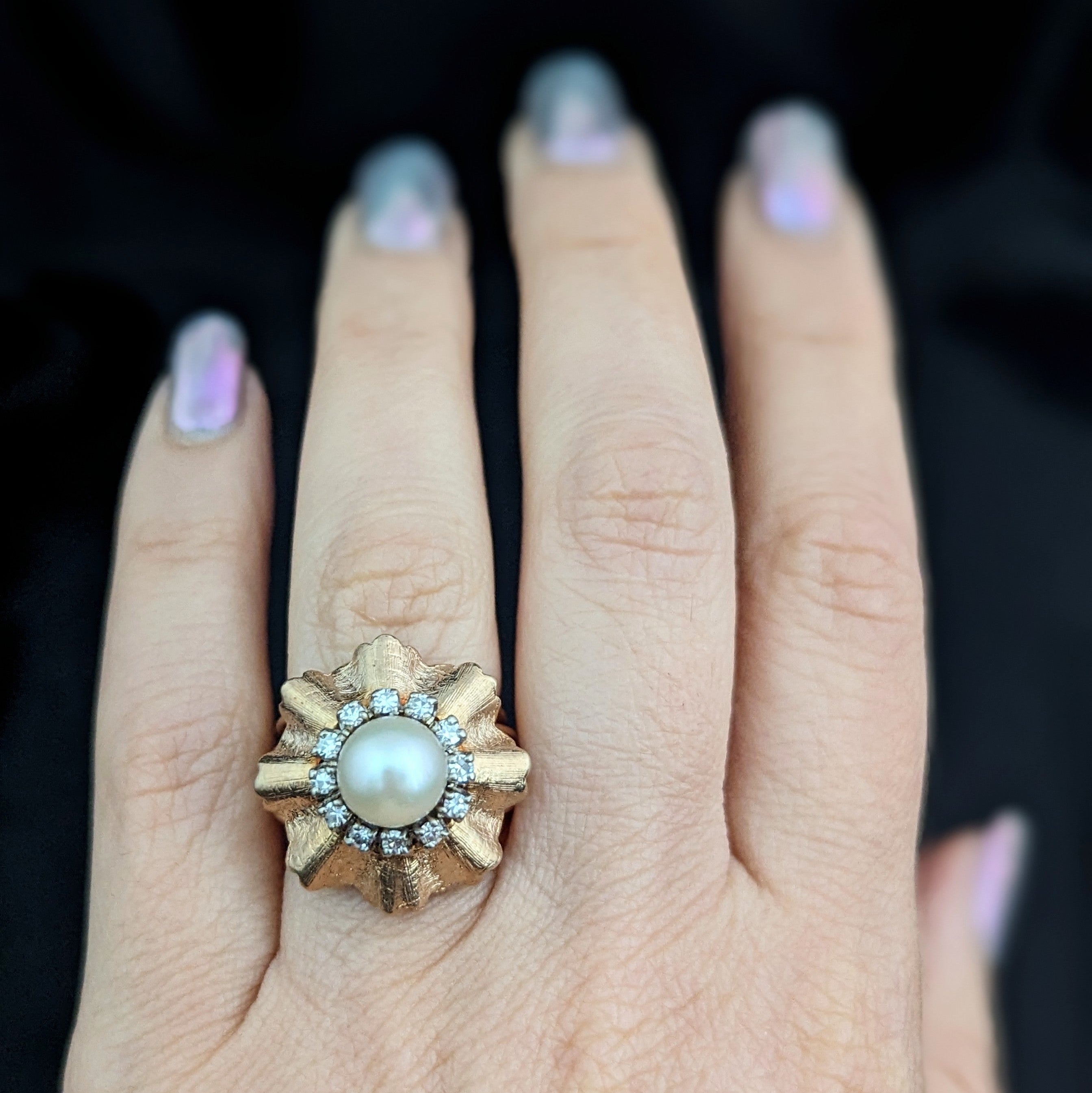 Antique Sapphire and Diamond and Natural Pearl Cocktail Ring – Antique Ring  Boutique