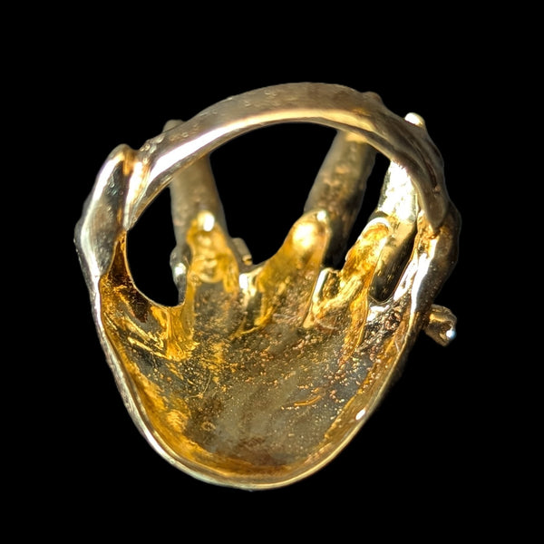 1970 Diamonds Ruby 14k Yellow Gold Custom Made Hand Ring Vintage Cocktail Unisex