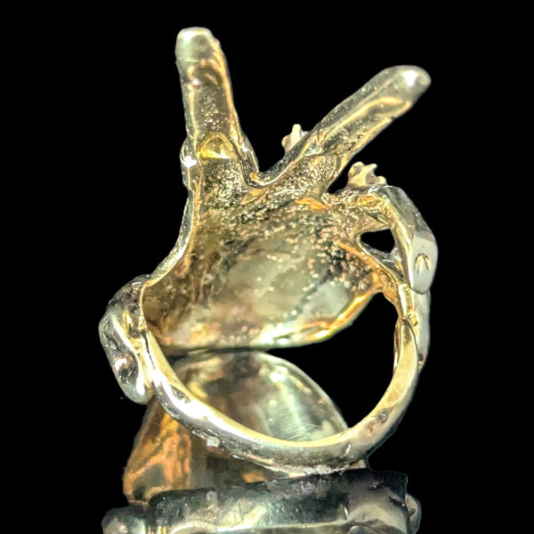 1970 Diamonds Ruby 14k Yellow Gold Custom Made Hand Ring Vintage Cocktail Unisex