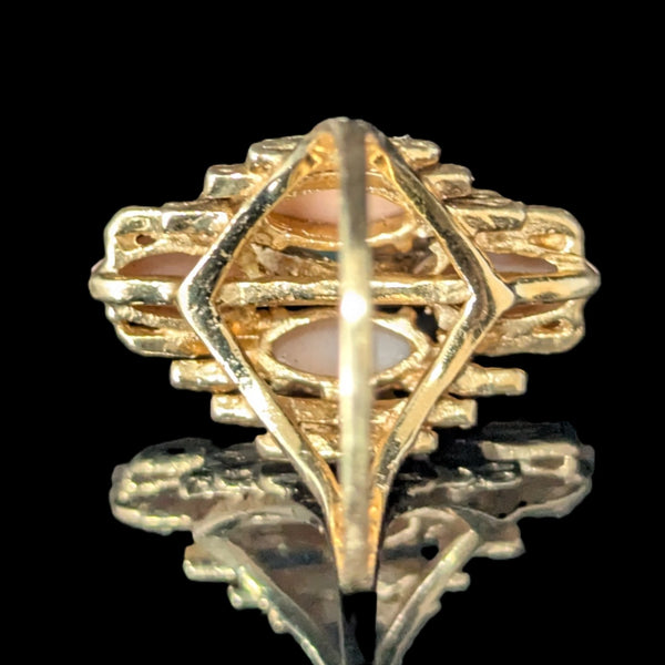 1970s BRUTALIST Opal Coral 14k Yellow Gold Cocktail Ring Vintage Estate Gift 