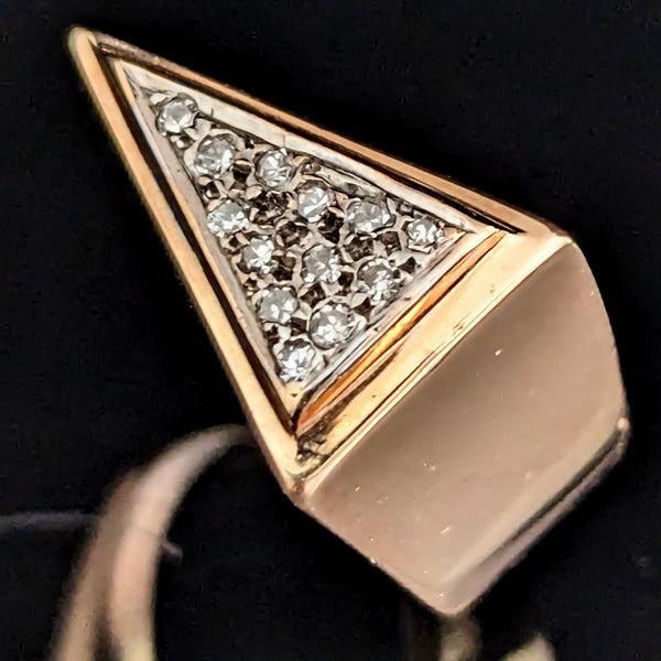 1970s Vintage Diamonds 14k Gold Triangle Cocktail Ring Modernistic Band Vintage
