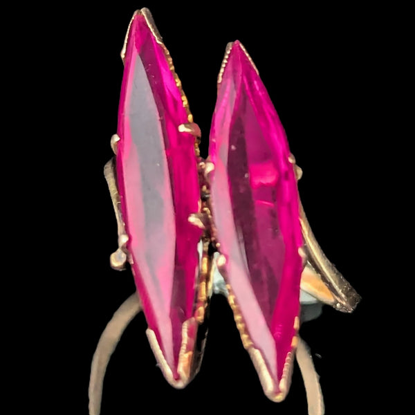 1970s Vintage Lab Created Rubies 14k Yellow Gold Large Cocktail Ring Estate Jewelry