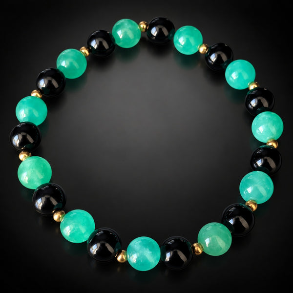 Jade Onyx 14K Yellow Gold Bead Stretch Cord Bracelet New With EFFY Tags