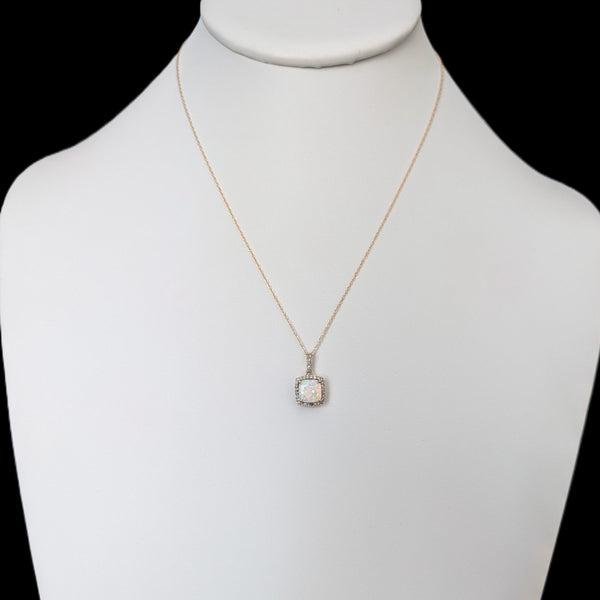 Estate Lab Created Opal Diamonds 10k Yellow Gold Pendant Vintage Gift