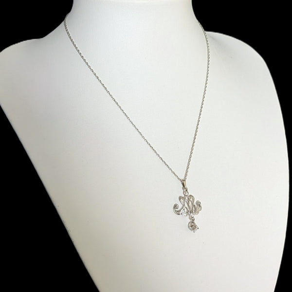 Old European Cut Diamonds 14k White Gold Lavalier Necklace Vintage Antique