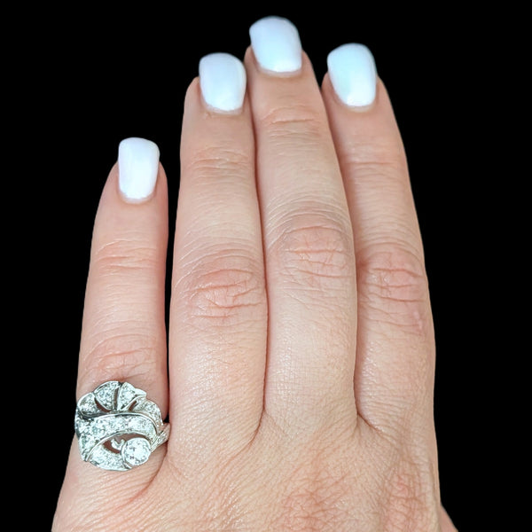 on hand Antique Old European Cut Diamond 10k White Gold Cocktail Ring Estate Retro Gift