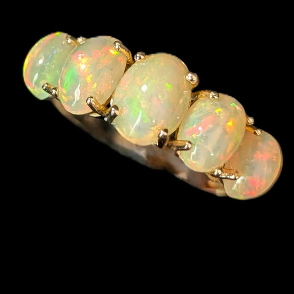 Estate Opal 10k Yellow Gold Ring Band Gorgeous Play of Color Gift