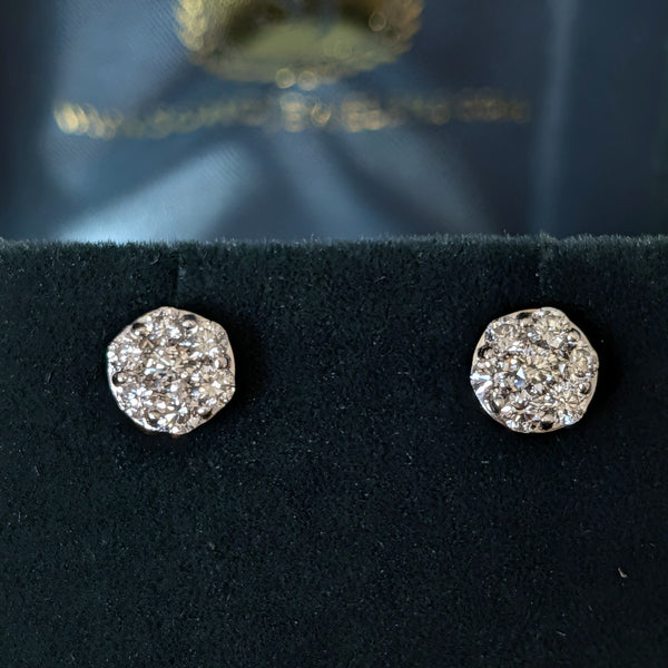 Vintage Diamond Cluster 14k White Gold Stud Earrings Halo Estate Jewelry Gift
