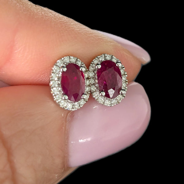 Merrickville - Estate Rubies Diamonds 18k White Gold Halo Earrings