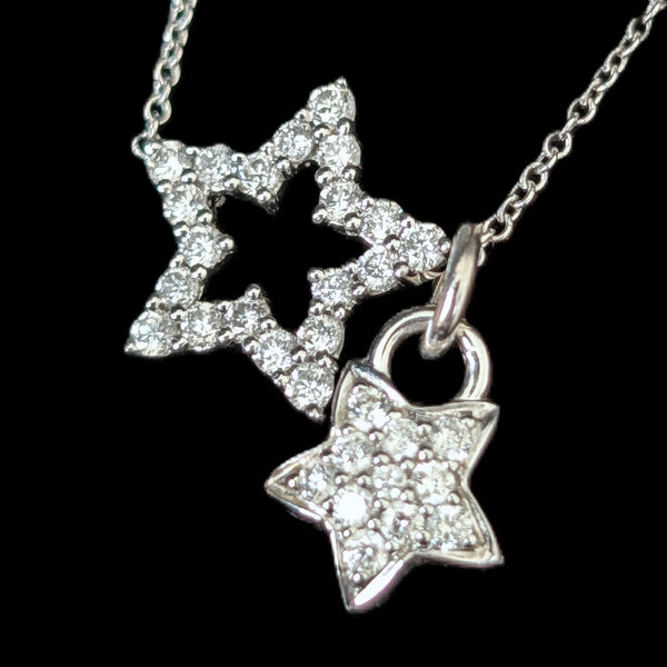 Estate Natural Diamond Star Necklace 18K 14K Gold with Dangle Star Charm Chain