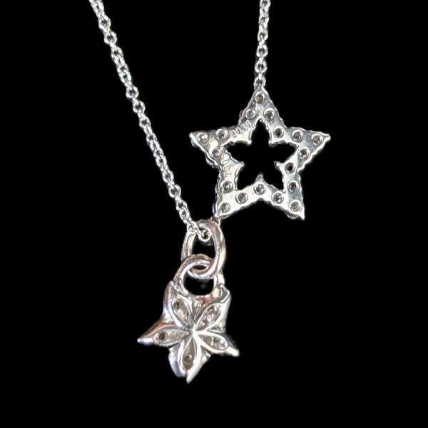 Estate Natural Diamond Star Necklace 18K 14K Gold with Dangle Star Charm Chain