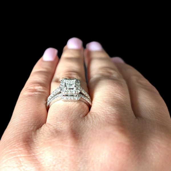 Bridal Set Natural Diamonds 14k White Gold Engagement Ring Wedding Band Estate 