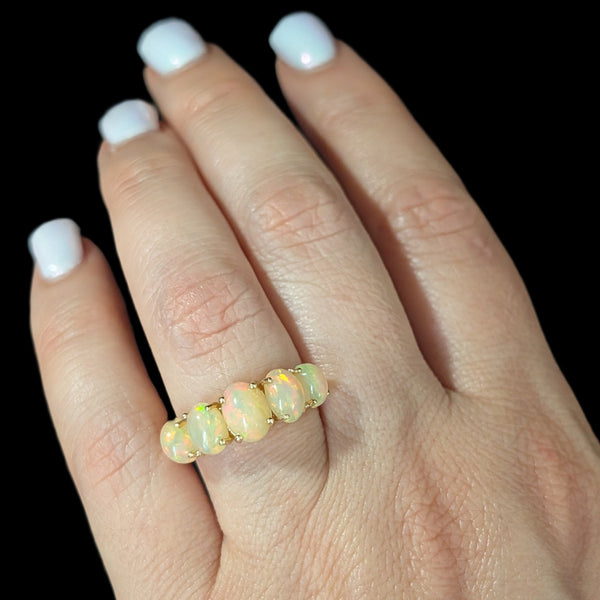 Estate Opal 10k Yellow Gold Ring Band Gorgeous Play of Color Gift