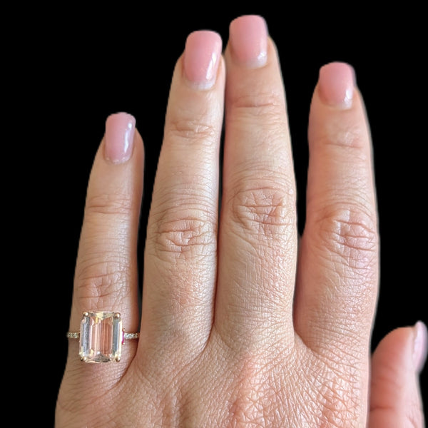 Vintage Pink Morganite Ruby Diamonds 14k Rose Gold Cocktail Ring Estate Gift