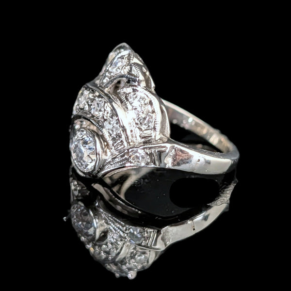 on hand Antique Old European Cut Diamond 10k White Gold Cocktail Ring Estate Retro Gift