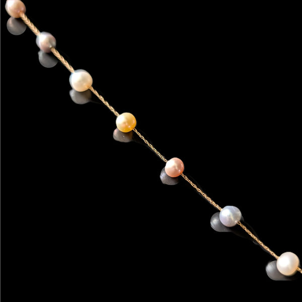 EFFY 14k Yellow Gold Multi Color Cultured Pearl Station Bracelet New Old Stock