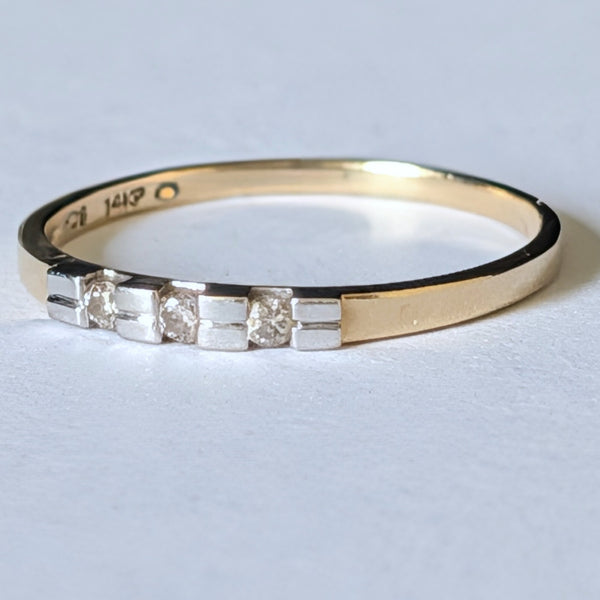 Vintage Diamonds 14k Yellow White Gold Wedding Band Ring Estate Bridal Retro
