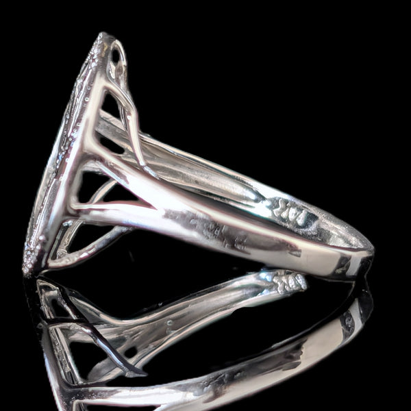 Vintage Peace Sign Ring Diamonds 14k White Gold Estate Retro Cocktail Gift