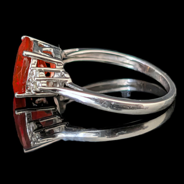 Estate Fire Opal Diamonds 14k White Gold Ring Orange Cocktail Statement Gift