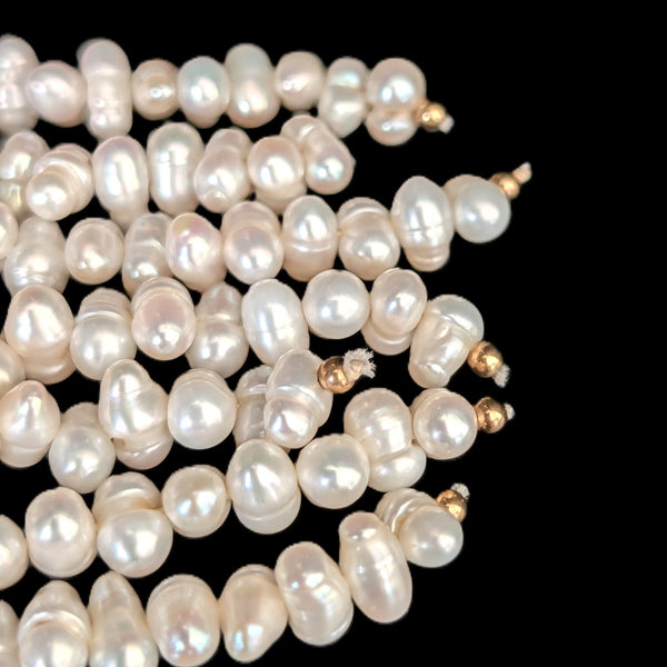 Vintage 43" 14k Yellow Gold Pearl Scarf Tassel Necklace Multi Strand Lariat