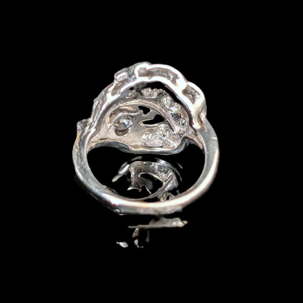 on hand Antique Old European Cut Diamond 10k White Gold Cocktail Ring Estate Retro Gift