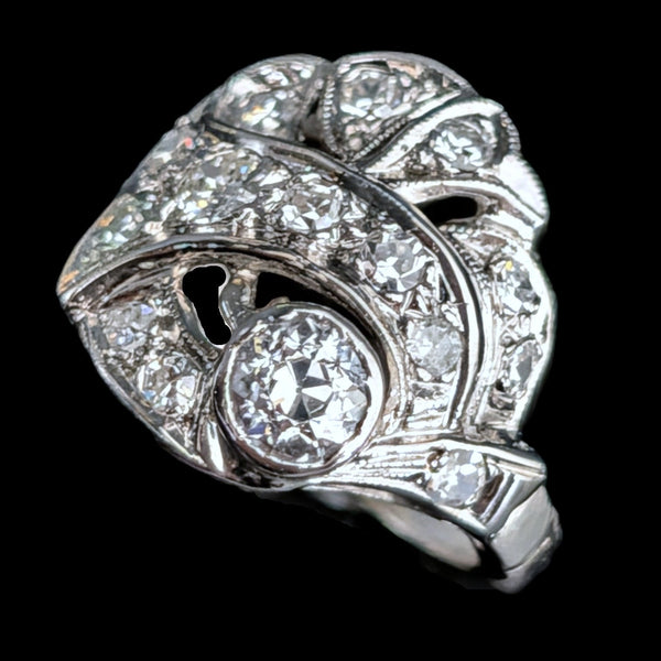 Antique Old European Cut Diamond 10k White Gold Cocktail Ring Estate Retro Gift to the left